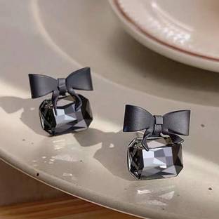 LAKSHYA COLLECTIONS Korean Western Partywear Black Bowknot Studs Cubic Zirconia Alloy Stud Earring