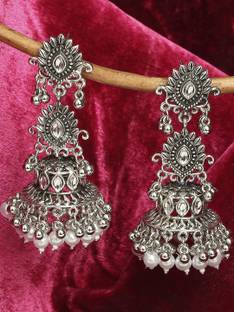VATSALYA creation Silver Oxodise Pearl Kundan Alloy Jhumki Earring