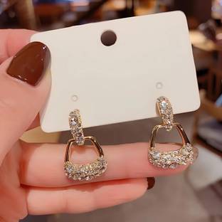 Karishma Kreations Retro Geometric Bohemian Style Diamond Korean Earrings For Women Alloy Drops & Danglers
