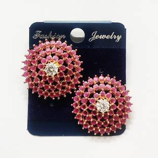 Jewels Corner Brainy Delicious RUBY AD EARRING Cubic Zirconia Brass Stud Earring