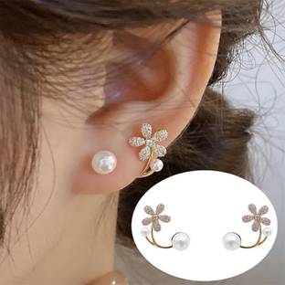 polluxcraft PolluxCraft Korean Earrings For Girls & Women /Floral Shape Gold Plated Earrings Zircon Alloy Drops & Danglers