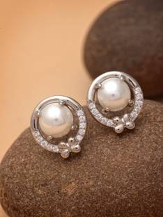 Pissara by Sukkhi Gleaming 925 Sterling Silver Round Shaped Cubic Zirconia Stud Earrings For Women Cubic Zirconia Sterling Silver Stud Earring