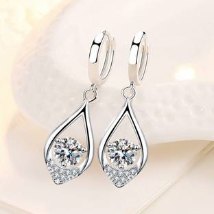 MYKI Pleasant Hoop Petal Diamond Drop Earring For Women & Girls Metal Hoop Earring