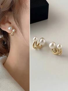 Celestique Korean Double Sided Pearl 2 in 1 Pearl Alloy Stud Earring Alloy Stud Earring