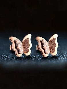 YELLOW CHIMES Charming Dual Butterfly Metal Stud Earring