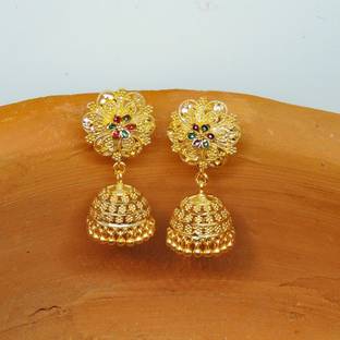 arch fashion Traditional south screw back studded chain jumkha, product is changeable Brass Jhumki Earring