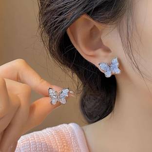 CARIA JEWELLERY COLLECTION Korean Trendy Silver Platted Butterfly Earring for Women Alloy Stud Earring, Plug Earring