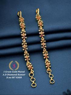 SHREEJI JEWLLERY 1 GRAM GOLD PLATED AD STUDDED FANCY EARCHAIN FOR WOMEN/GIRLS. Cubic Zirconia Brass Chandbali Earring