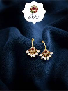 VIGHNAHARTA Artificial CZ Stones and Pearls Press Bugadi Earrings for Women and Girls Pearl Alloy Earring Set