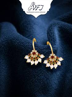 VIGHNAHARTA Artificial CZ Stones and Pearls Press Bugadi Earrings for Women and Girls Pearl Alloy Earring Set