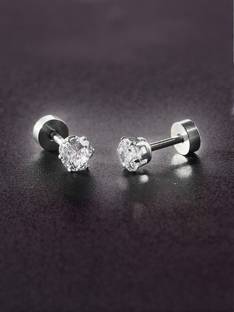 Crazy Fashion Silver Glittering White Crystal Studs Cubic Zirconia Stud Earring for Men/Boys/Women/Girls (1 Pair) Cubic Zirconia Metal Stud Earring