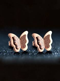YELLOW CHIMES Charming Dual Butterfly Metal Stud Earring