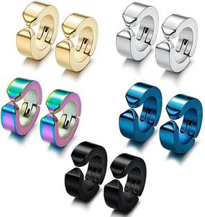 Karishma Kreations Mens Jewellery Valentine Multi Golden Silver Black Stud Bali Hoop earrings for men Surgical Plug Magnetic Pierced Round pressing Dumbell Multicolor press Bali Hoops Earrings Combo Set Ear rings Combo For Men Gents Boys Girls Women unisex Salman Khan Style Kaju Bali Mens Fashion Jewellery daily use wear earrings unisex stylish latest design High Polish Cubic Zirconia Metal Stud Earring