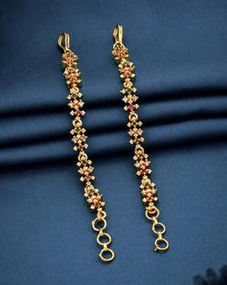 VARNI JEWELLRY 1 Gram Gold Plated A.D. Studded Earchain/Kanser/Kaan Chain For Women And Girls. Cubic Zirconia Brass Ear Thread
