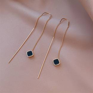 BlueShine Korean Earrings Black Stud Chain For women Girls Stylish Western light weight Alloy Drops & Danglers