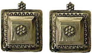 ACCESSHER Accessher Silver Plated Square Shaped Oxidized Stud Earrings Brass Stud Earring