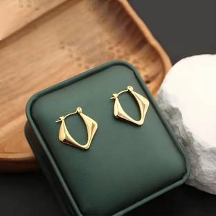 shivay Stainless Steel Chunky Rhombus Hoop Earrings Stainless Steel, Alloy Hoop Earring, Stud Earring