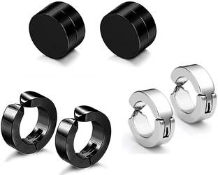 Animated Trendy Multicolor Round Shaped Magnetic Style Stud For Men And Women(3pair) Cubic Zirconia Metal Stud Earring, Magnetic Earring
