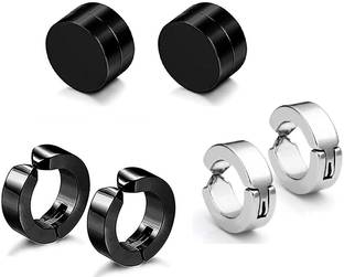 zebisco Trendy Multicolor Round Shaped Magnetic Style Stud For Men And Women(3pair) Cubic Zirconia Metal Stud Earring, Magnetic Earring