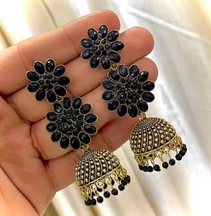 MONKDECOR Attractive Black Colors Elegant Design's Earrings For Girls & Women Alloy Jhumki Earring