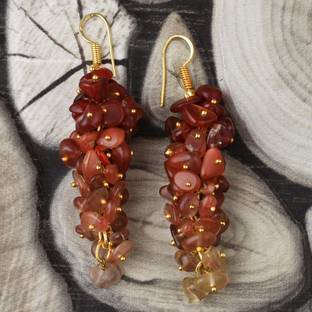 PearlzGallery Pearlzgallery's Alloy Gold Plated Sunstone Rice Shape Earring for Women Spinel Alloy Drops & Danglers