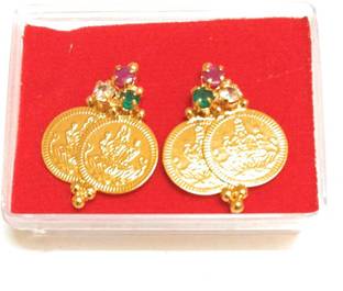 Satyasri-SFJ SFJ Gold 1 gram AD stone Traditional Lakshmi Coin Earrings for women's & girls Copper Stud Earring