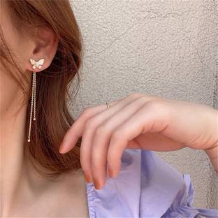 AVIRA ENTERPRISES New Trendy Long Tassel Butterfly Drop Earrings Stainless Steel Drops & Danglers
