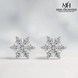 Miss Highness Silver Star Floral Zircon Diamond Earrings – Jewelry Gift for Women & Girls, Cubic Zirconia Sterling Silver Earring Set, Clip-on Earring