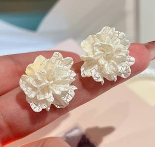 AKISON JEWELS White Flower Earrings For Women Floral Earrings For Women Korean Earrings Alloy Earring Set, Stud Earring