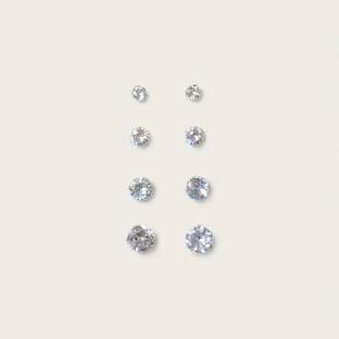 GoldNera Artificial Diamond Earrings Different Size Solitaire 4 Pair Fashion Studs Zircon Metal Stud Earring