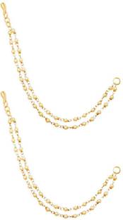 KYOOT JEWELS Bahubali 2 Layered Kaan Chain Ear Chain White Pearl Drop Mother of Pearl Brass Ear Thread