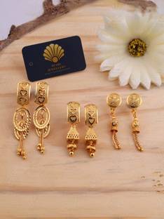 pearl jewelllry Pack of 3 Pair Traditional Gold Pleted Collection Brass Earring Set