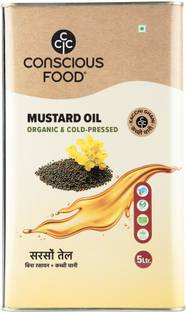 Conscious Food Organic Cold Pressed Black Mustard Oil 5L - Kachi Ghani Oil Mustard Oil Tin