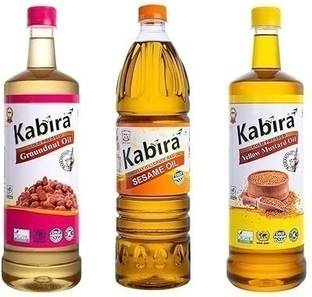 Kabira Cold Pressed combo of cooking oils | Sesame | Groundnut & Yellow Mustard Oil Plastic Bottle