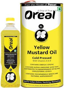 Oreal Yellow Mustard Oil for Helps Blood Circulaion - 5ltr + 1ltr (6 Liters Pack) Mustard Oil Plastic Bottle