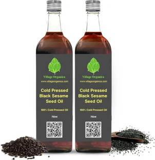 Village Organica Cold Pressed Black Sesame Seed Oil | Gingelly Oil | til ka tel | Sesame Oil |For Body | For Hair | For Cooking | For Massage | Sesame Oil Glass Bottle