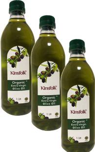 Kinsfolk Organic Extra Virgin (( Imported Oil From Spain )) ((( PACK Of 3 ))) Olive Oil Plastic Bottle