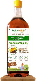 FarmGro Pure Mustard Oil 1L - 100% Cold Pressed and Unrefined Mustard Oil PET Bottle