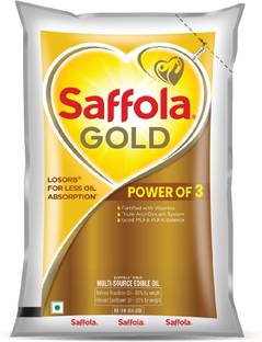 Saffola Gold Sunflower & Rice Bran refined oil | For heart healthy and delicious cooking Blended Oil Pouch