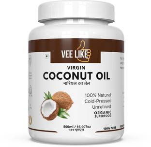 VEE LIKE Extra Virgin Coconut Oil - Cold Pressed - for Cooking , Eating , Oil Pulling Coconut Oil Jar