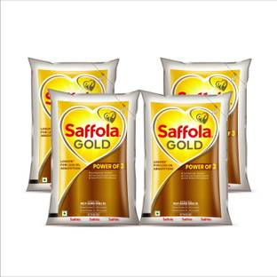 Saffola Gold Sunflower & Rice Bran refined oil | For heart healthy and delicious cooking Blended Oil Pouch