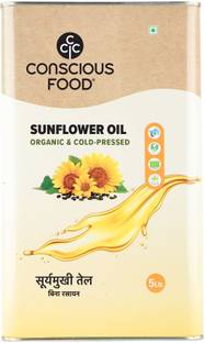 Conscious Food Organic Cold Pressed Sunflower Oil 5L | Healthy Cooking Oil Sunflower Oil Tin