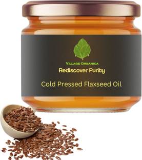 Village Organica Cold Pressed Flax Seed Oil | Linseed | Alsi Tel | Omega-3 | For Hair & Skin Flaxseed Oil Glass Bottle