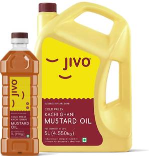 JIVO Premium Cold Pressed Pure Mustard Oil, 5 Litre + 1 Litre Mustard Oil Can