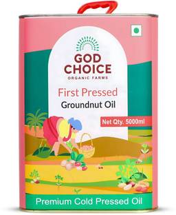 God Choice Organic Farms First Pressed Moongfali Ka Tel - 5 litre | Wood Pressed Kachi Ghani | Lab-Tested Groundnut Oil Tin
