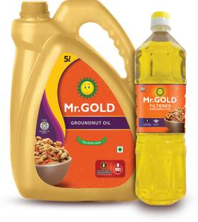 Mr.Gold Combo Pack of 5 litre Can and 1 litre Pet Groundnut Oil Can