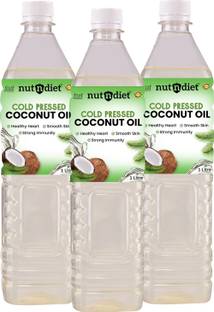nutndiet Cold Pressed Coconut Oil| Pure | Natural | Vegan | PET Bottle (1 Litre X 3) Coconut Oil PET Bottle