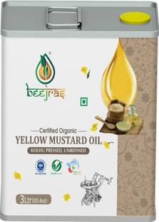 BeejRas Kachi Ghani Mustard Oil For Cooking | Yellow Mustard| Kolhu/Chekku| Cold Pressed Mustard Oil Tin