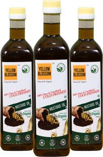 YELLOW BLOSSOM Combo of 3 Pure and Organic | Cold Pressed Mustard Oil | Pack of 3 Mustard Oil Plastic Bottle