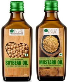 Bliss of Earth 500ML Organic Soybean Oil +500ML Organic Yellow Seed Mustard Oil Oil For Cooking, Cold Pressed & Hexane Free Mustard Oil Plastic Bottle